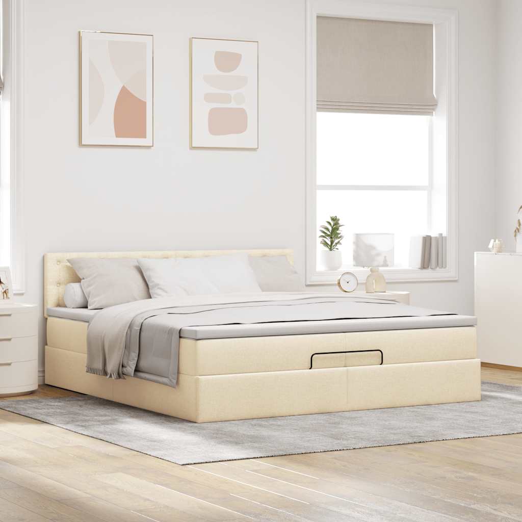 osmannisk sengeramme med madras 200x200 cm stof cremefarvet