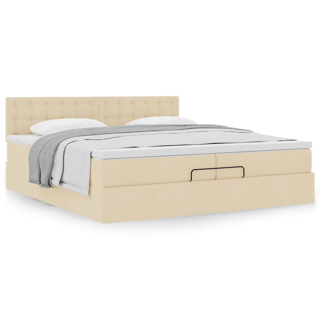 osmannisk sengeramme med madras 200x200 cm stof cremefarvet