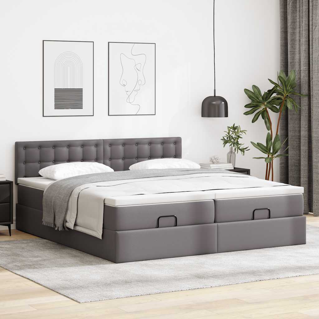 osmannisk sengeramme med madrasser 160x200 cm kunstlæder grå
