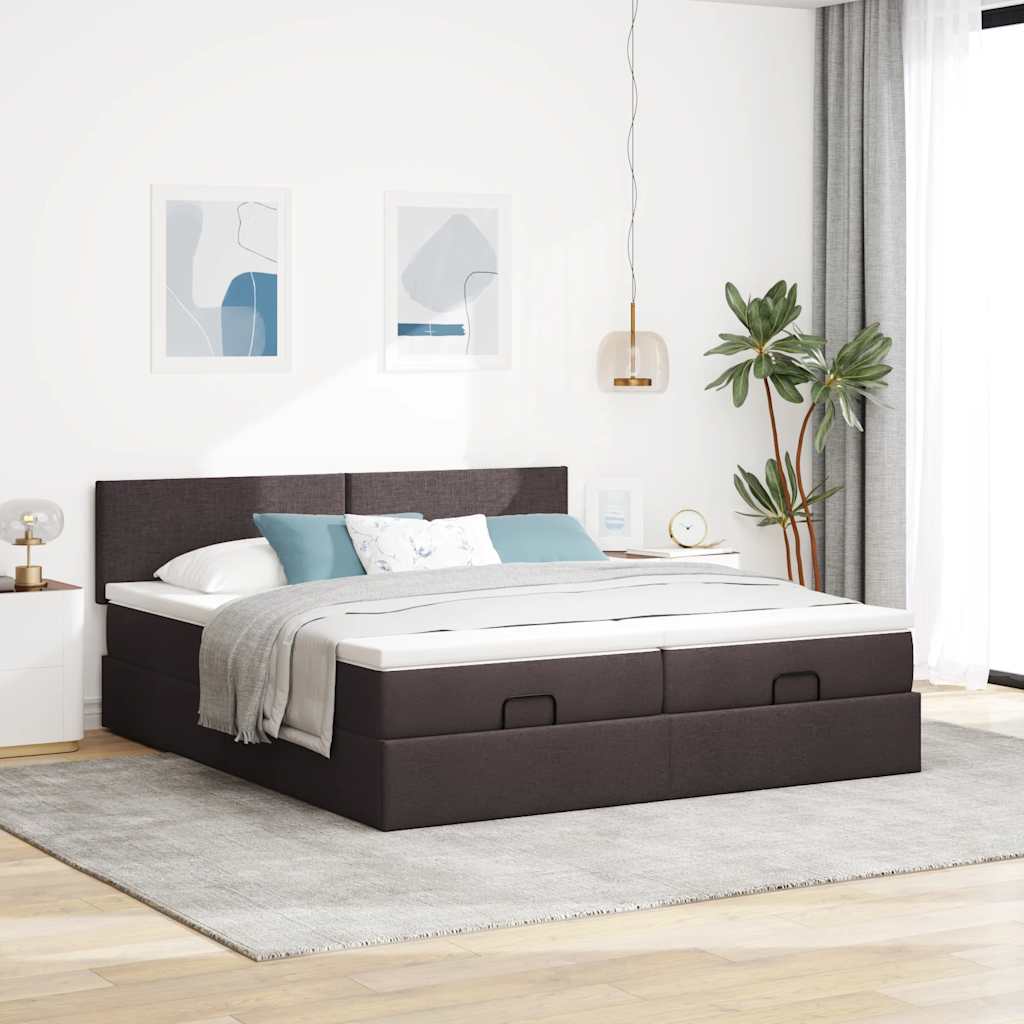 osmannisk sengeramme med madrasser 200x200 cm stof mørkebrun