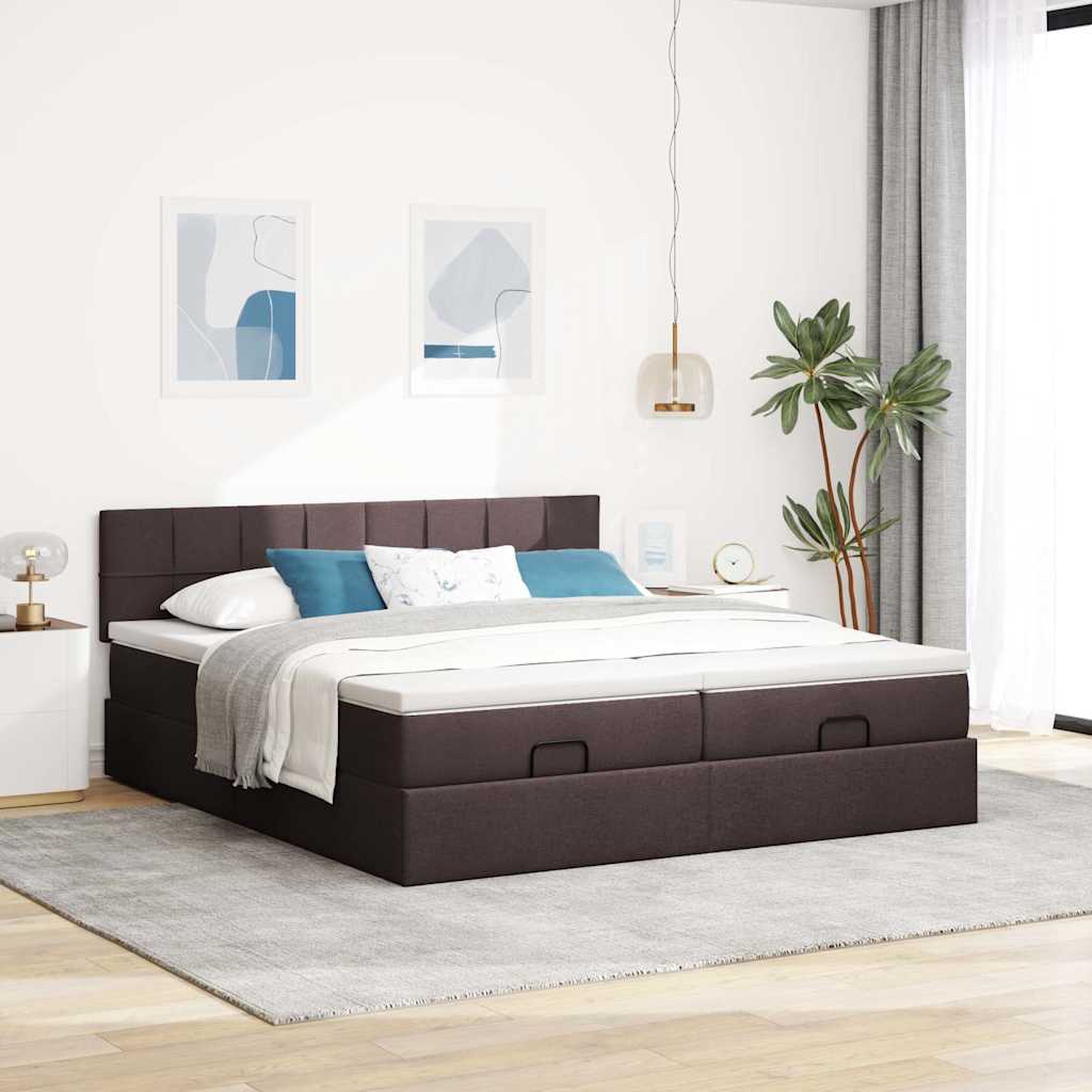osmannisk sengeramme med madrasser 200x200 cm stof mørkebrun