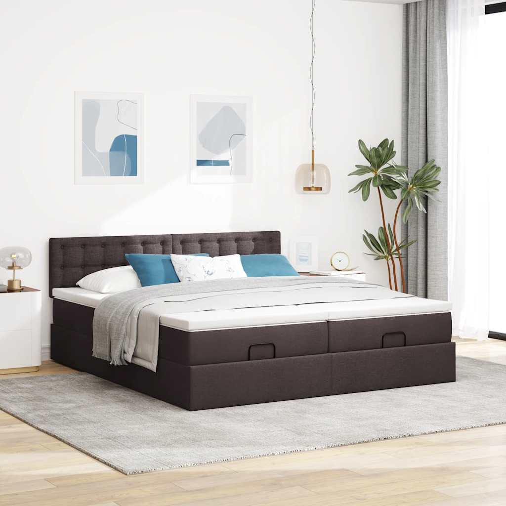 osmannisk sengeramme med madrasser 200x200 cm stof mørkebrun