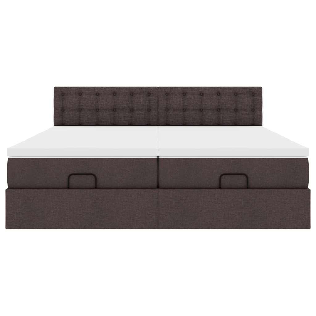 osmannisk sengeramme med madrasser 200x200 cm stof mørkebrun