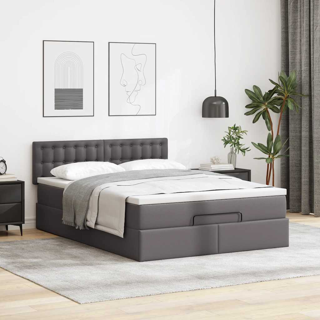 osmannisk seng med madrasser & LEDs 140x190 cm kunstlæder grå