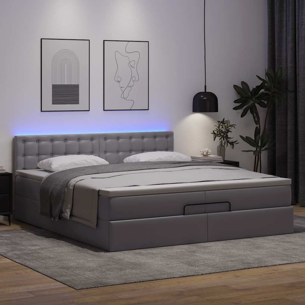 osmannisk sengeramme med madras 200x200 cm kunstlæder grå
