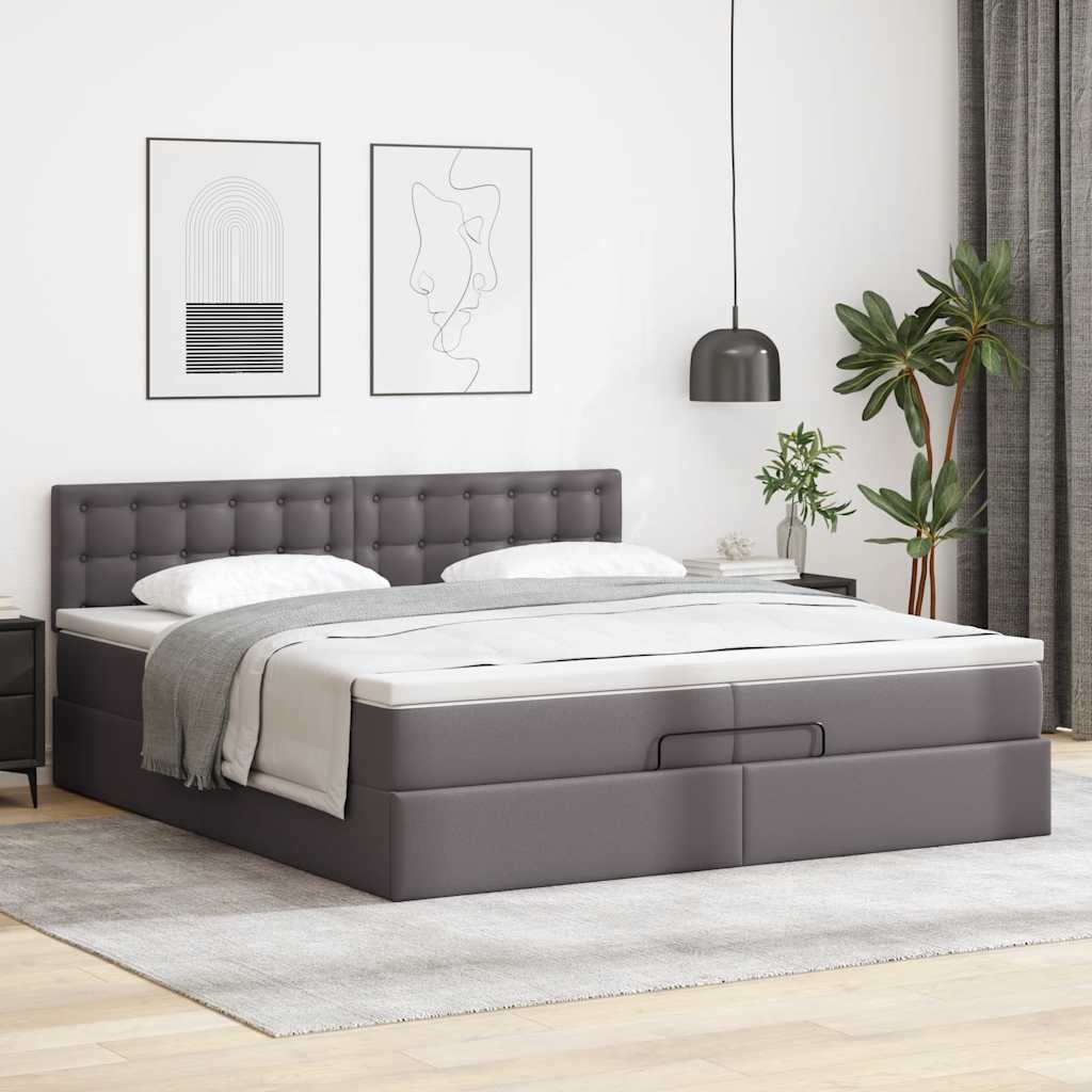 osmannisk sengeramme med madras 200x200 cm kunstlæder grå