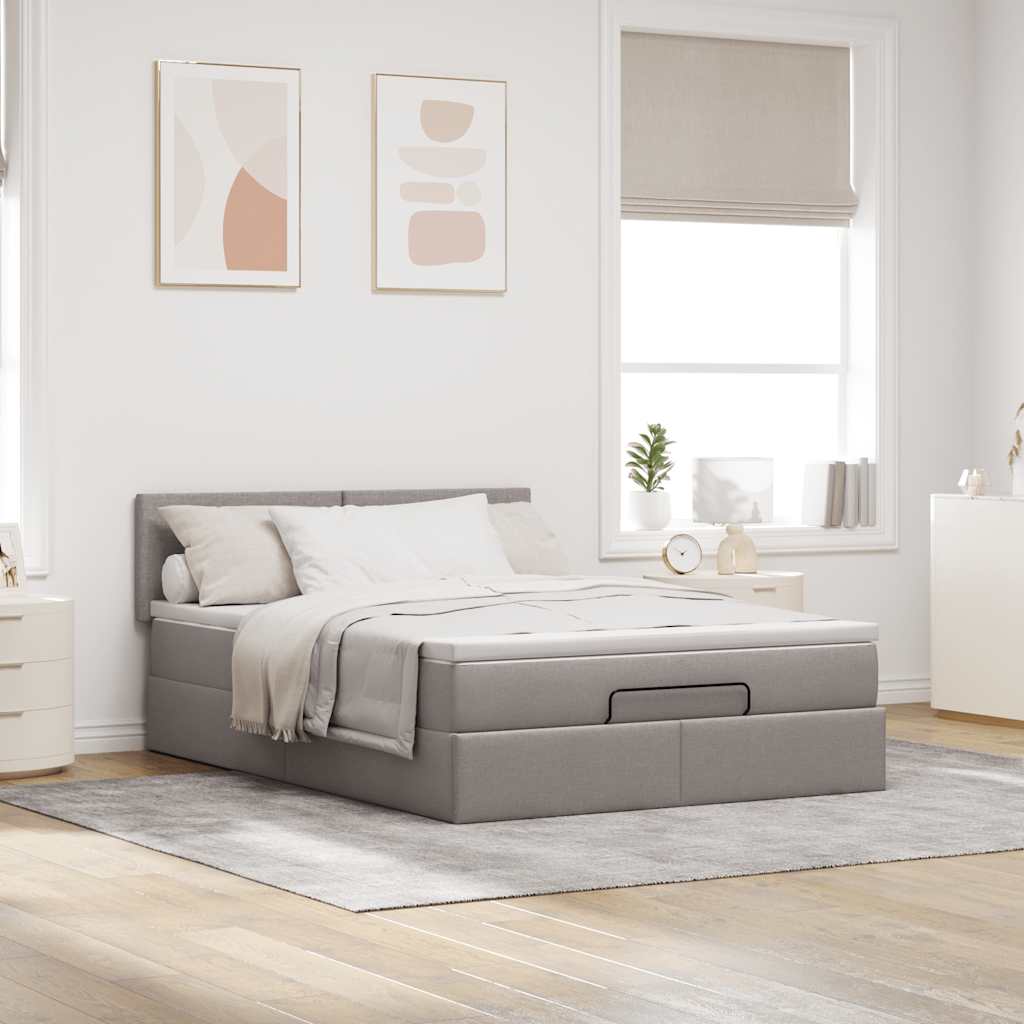 Ottoman seng med madras & LEDs Taupe 140x200 cm Stof