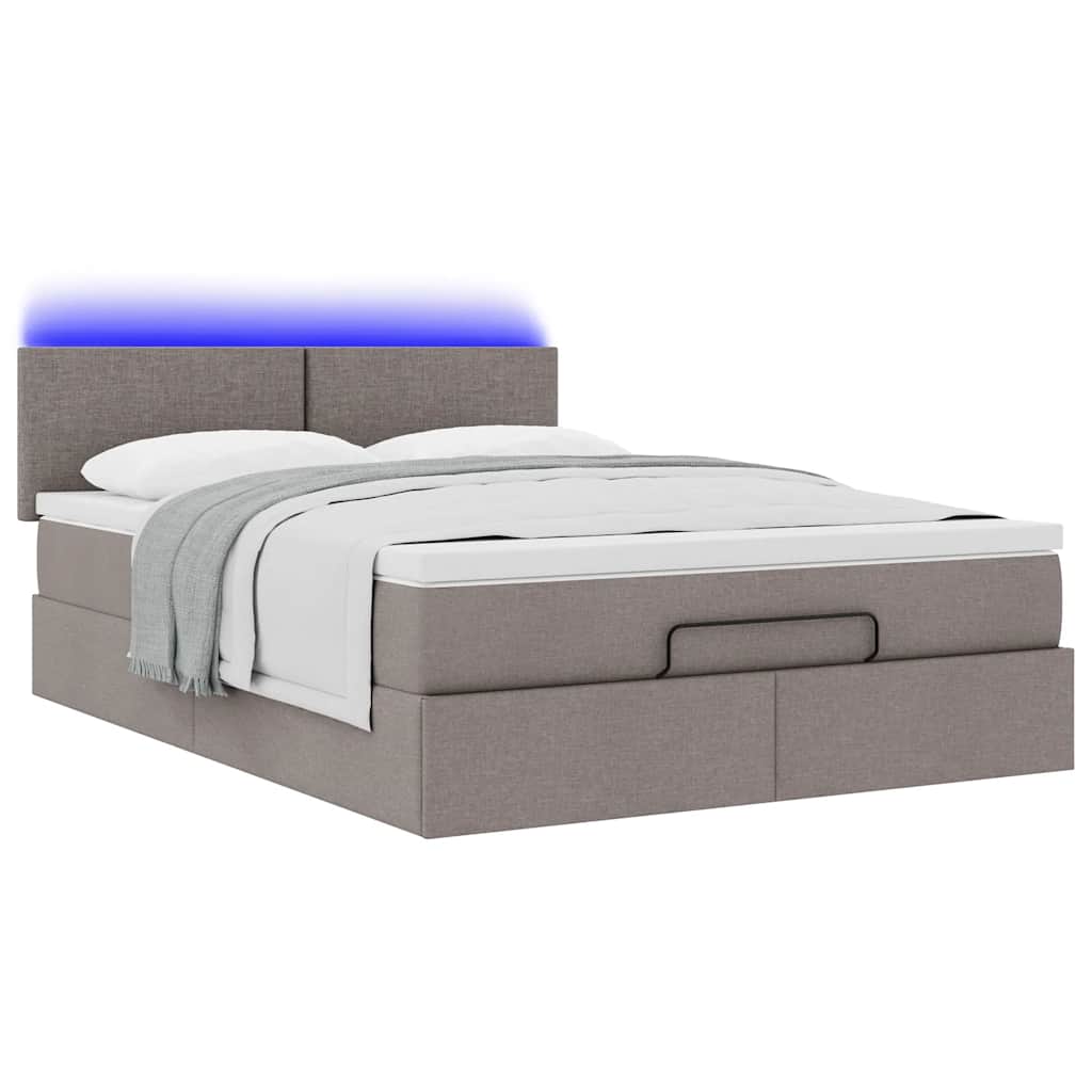 Ottoman seng med madras & LEDs Taupe 140x200 cm Stof