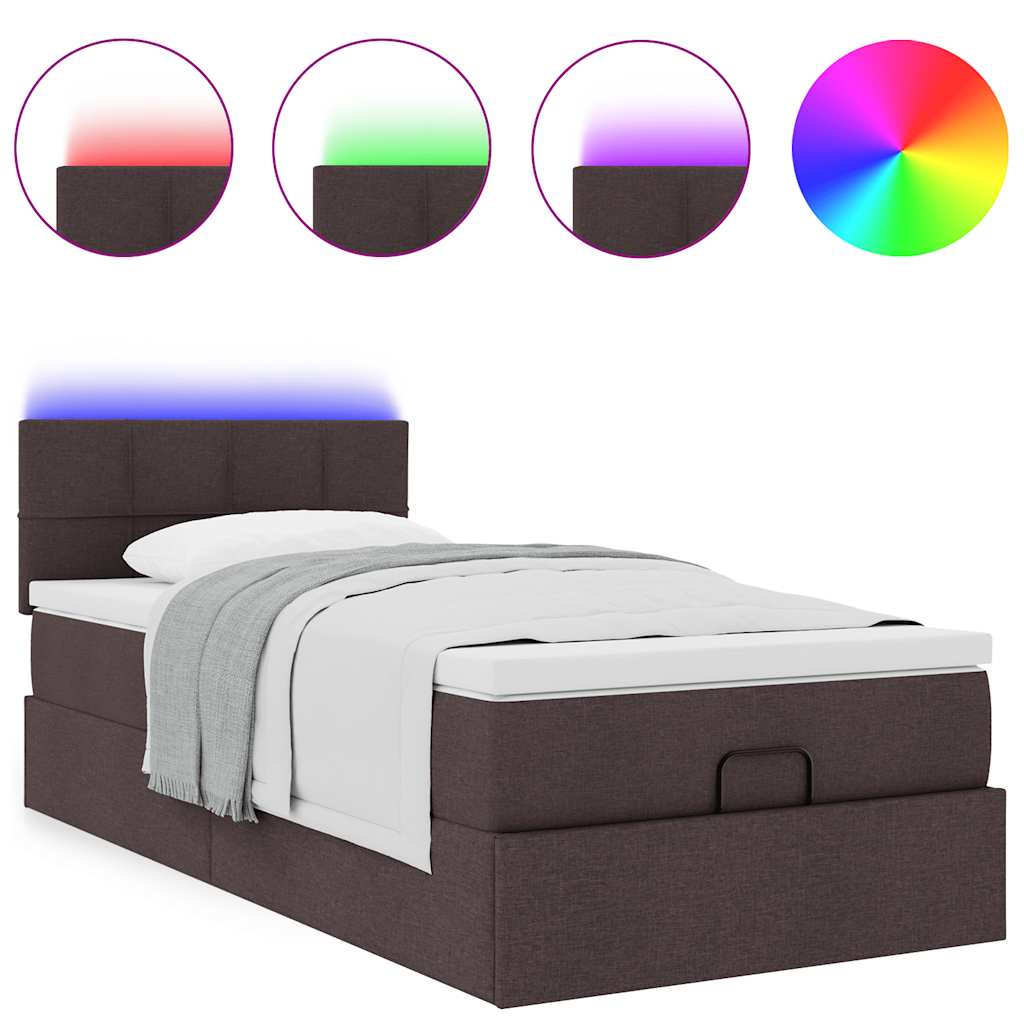 ottoman seng med madras & LEDs 90x200 cm stof mørkebrun
