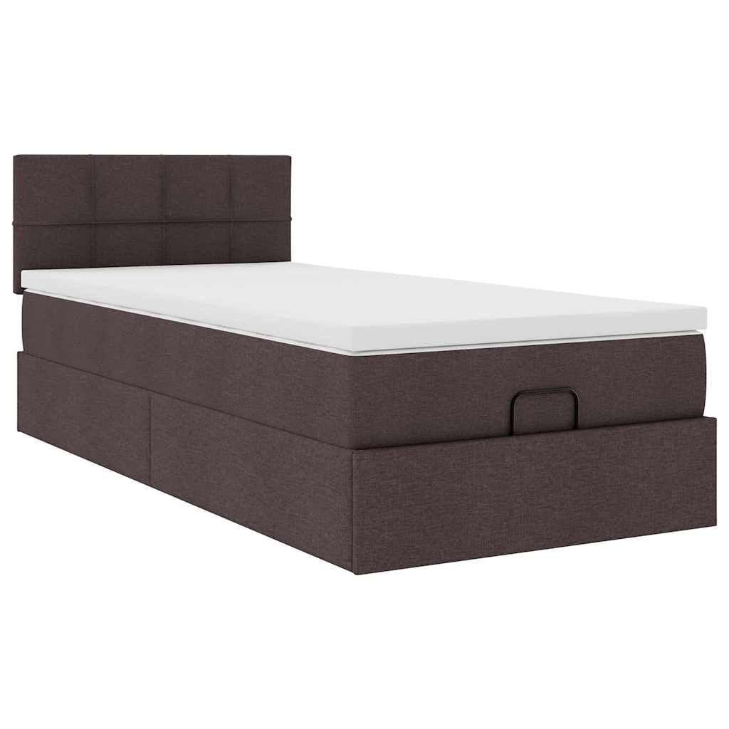 ottoman seng med madras & LEDs 90x200 cm stof mørkebrun