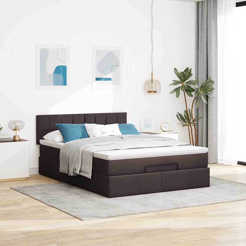 osmannisk sengeramme med madras 140x200 cm stof mørkebrun