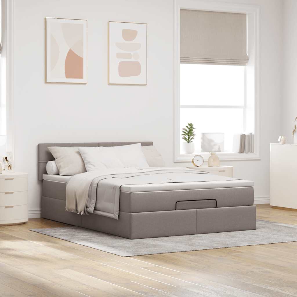 Ottoman seng med madras & LEDs Taupe 140x200 cm Stof