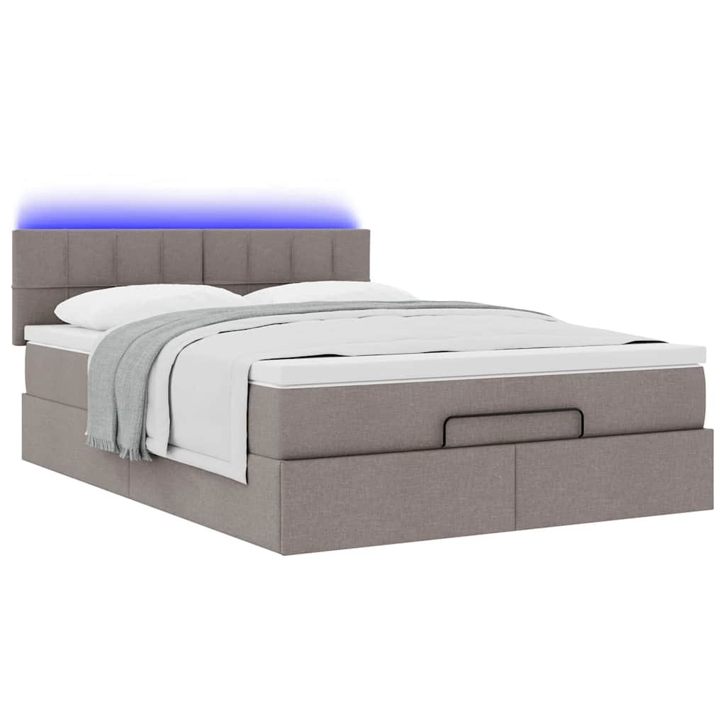 Ottoman seng med madras & LEDs Taupe 140x200 cm Stof