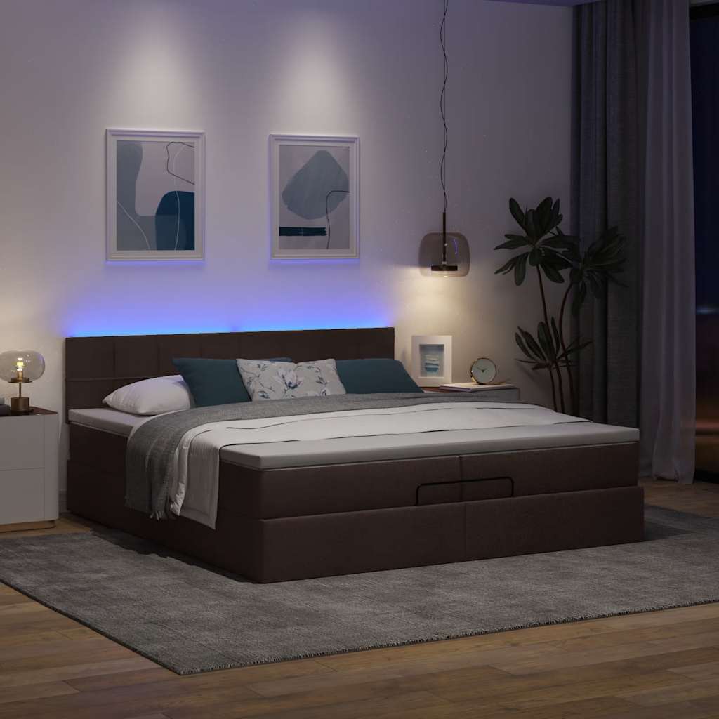 osmannisk sengeramme med madrasser 200x200 cm stof mørkebrun