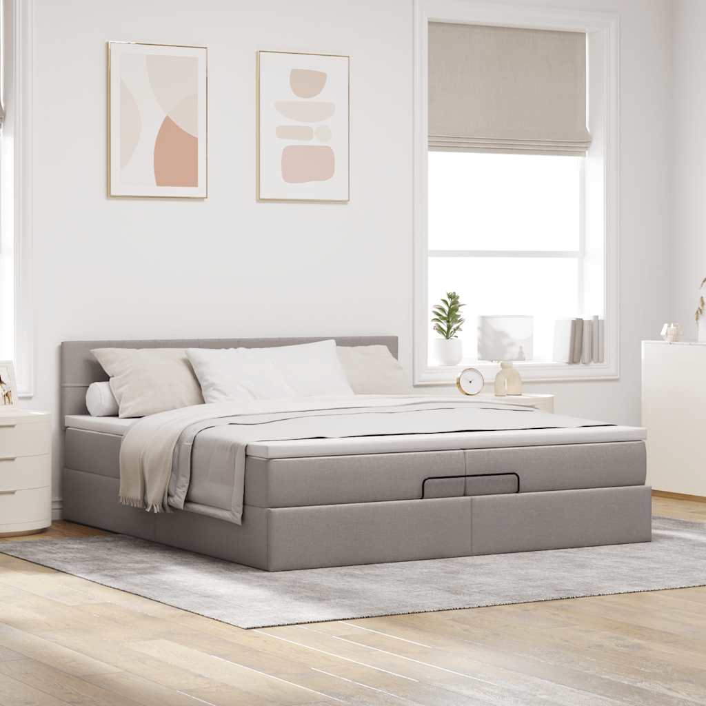 osmannisk sengeramme med madrasser 200x200 cm stof gråbrun