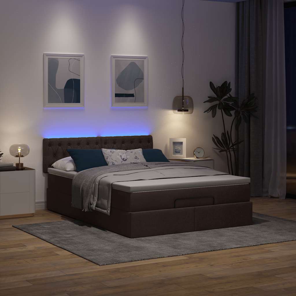 osmannisk sengeramme med madras 140x200 cm stof mørkebrun