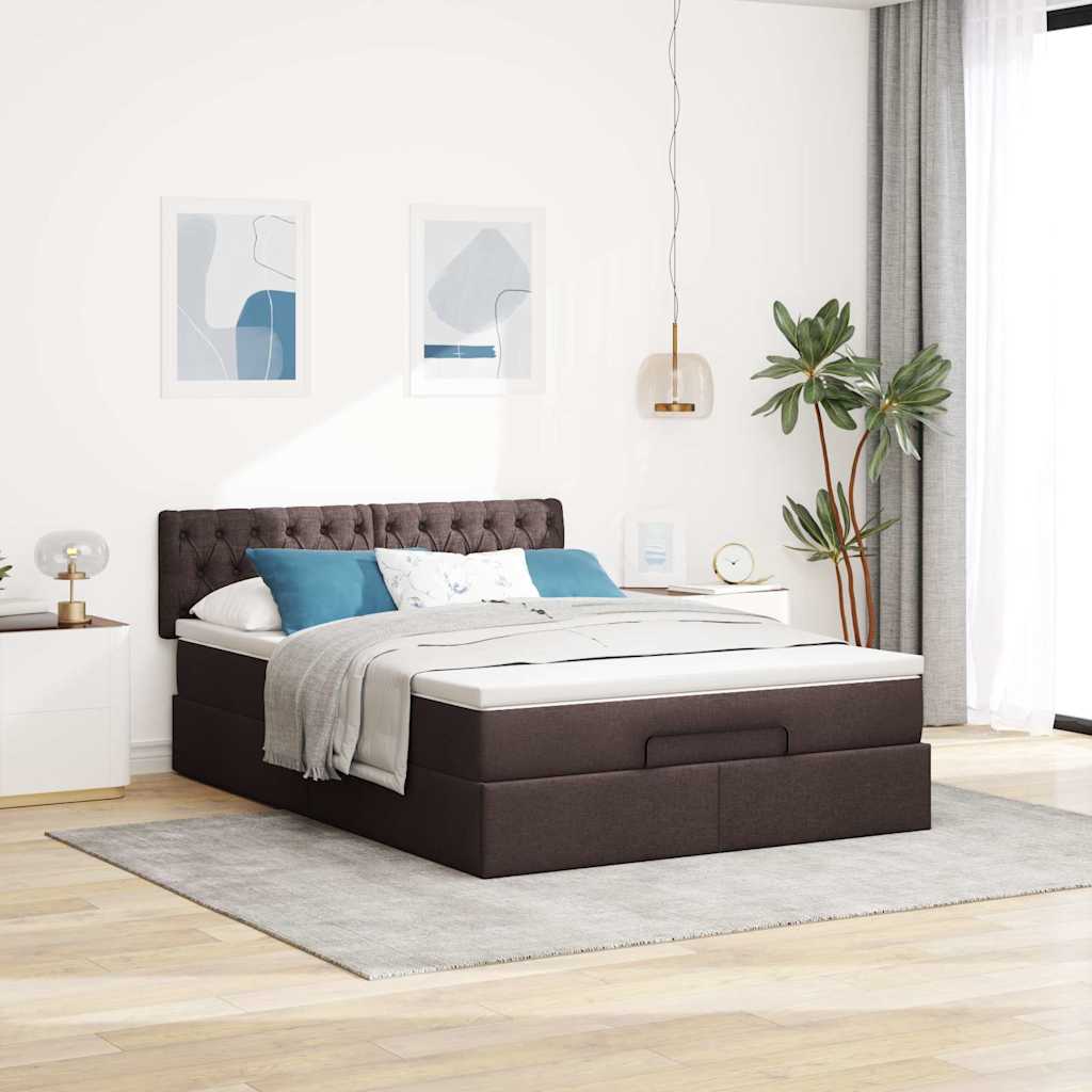 osmannisk sengeramme med madras 140x200 cm stof mørkebrun