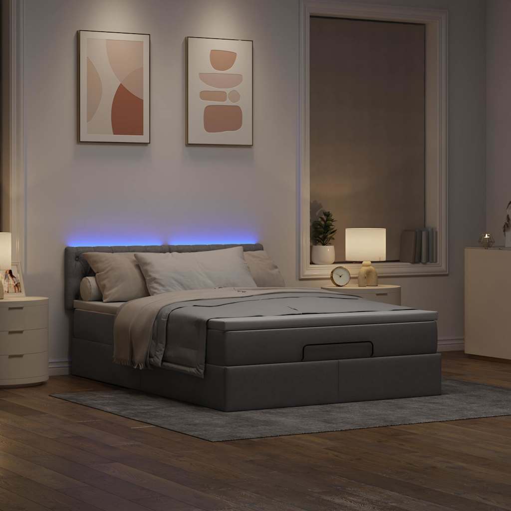 Ottoman seng med madras & LEDs Taupe 140x200 cm Stof