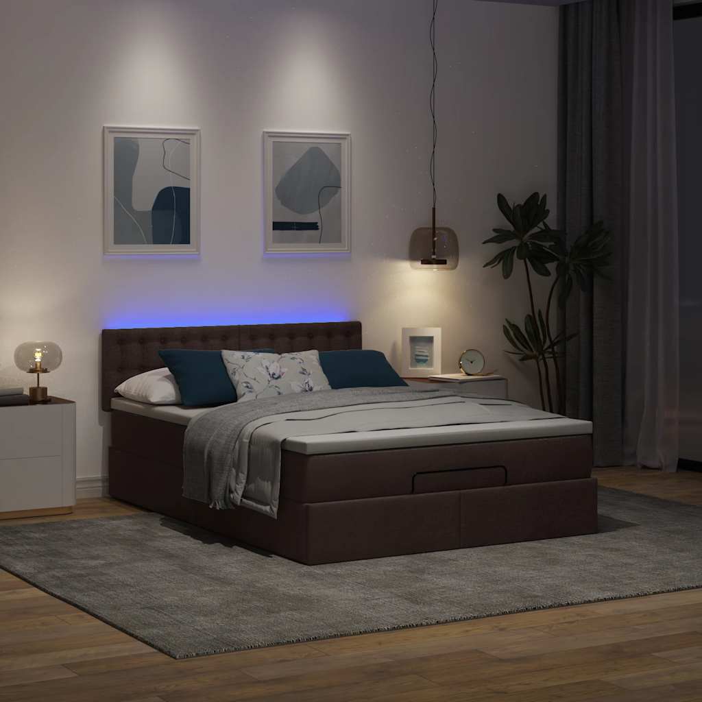 osmannisk sengeramme med madras 140x200 cm stof mørkebrun