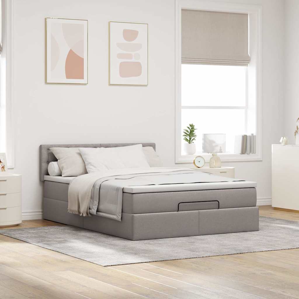 Ottoman seng med madras & LEDs Taupe 140x200 cm Stof