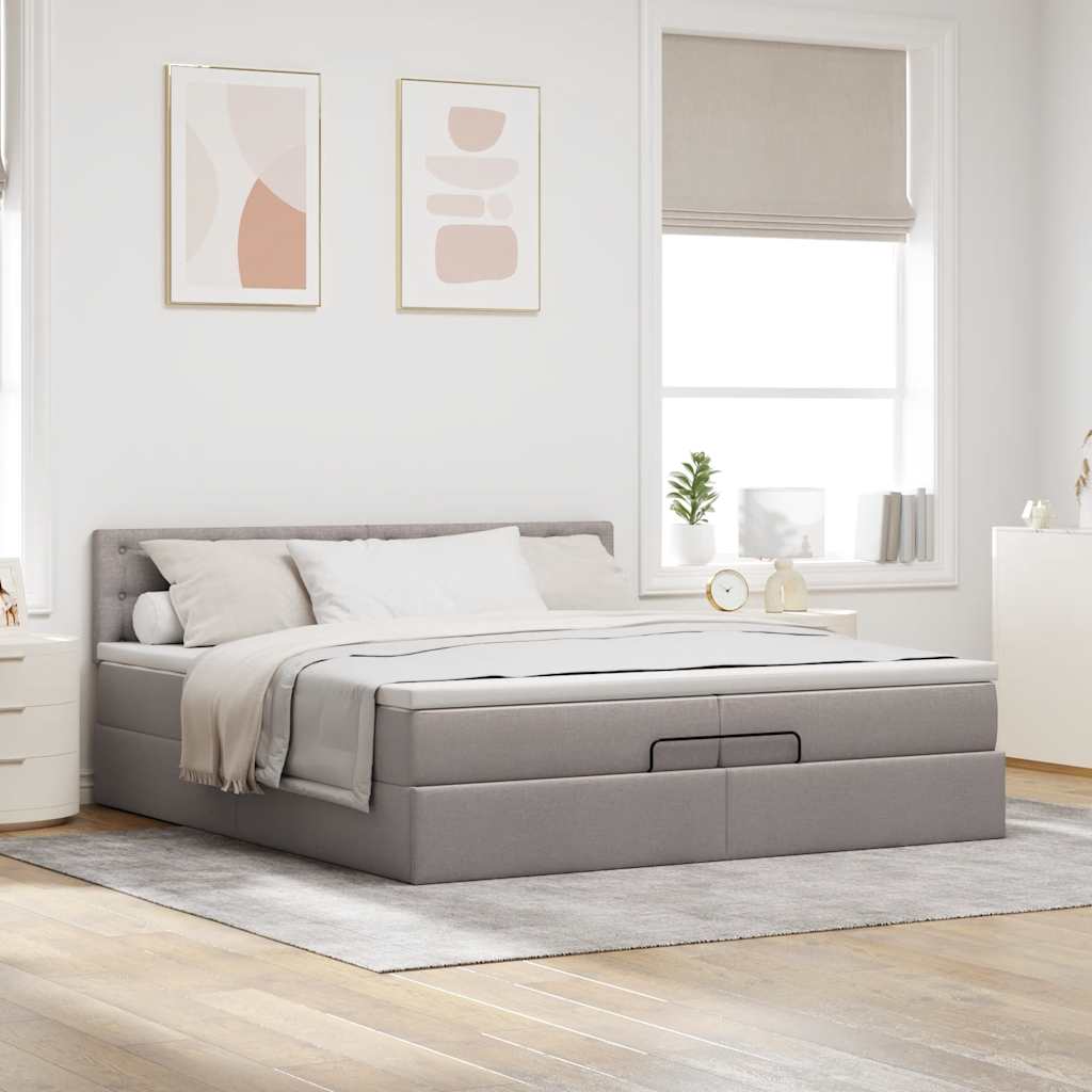 osmannisk sengeramme med madrasser 200x200 cm stof gråbrun