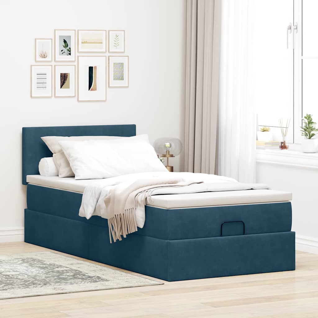 osmannisk sengeramme med madras 90x190 cm fløjl mørkeblå