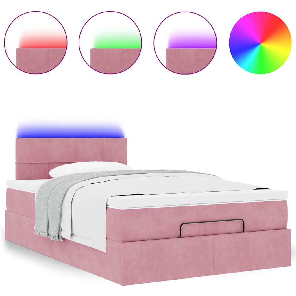 ottoman seng med madras & LEDs 120x190cm fløjl lyserød