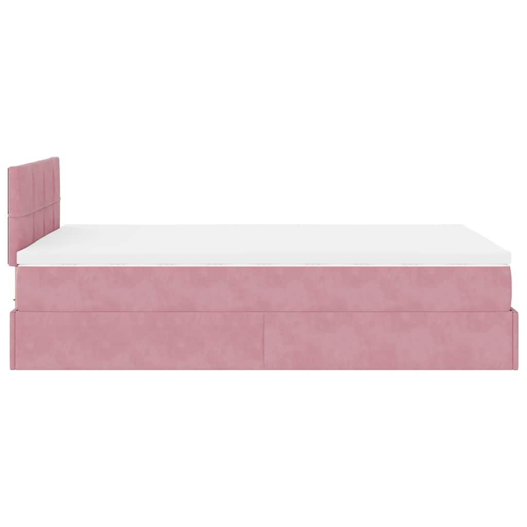 ottoman seng med madras & LEDs 120x190cm fløjl lyserød