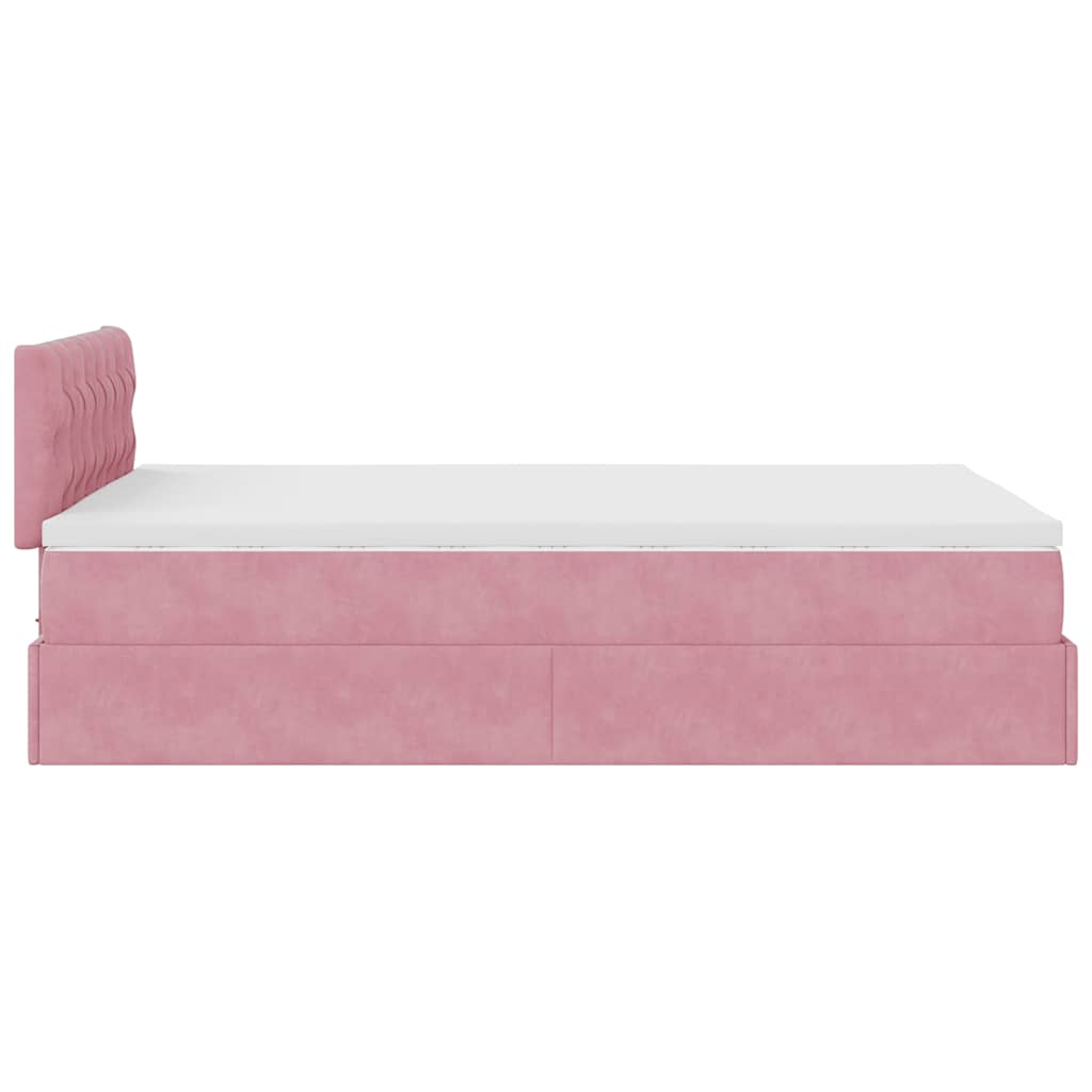ottoman seng med madras & LEDs 120x190cm fløjl lyserød