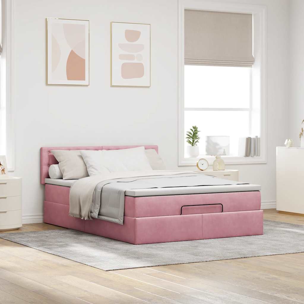 osmannisk sengeramme med madras 140x190 cm fløjl lyserød