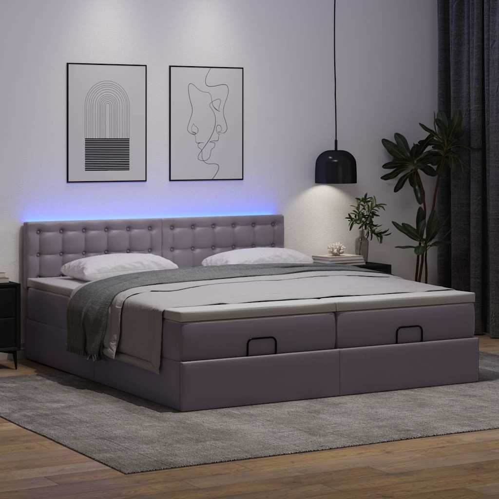 osmannisk seng med madrasser & LEDs 160x200 cm kunstlæder grå