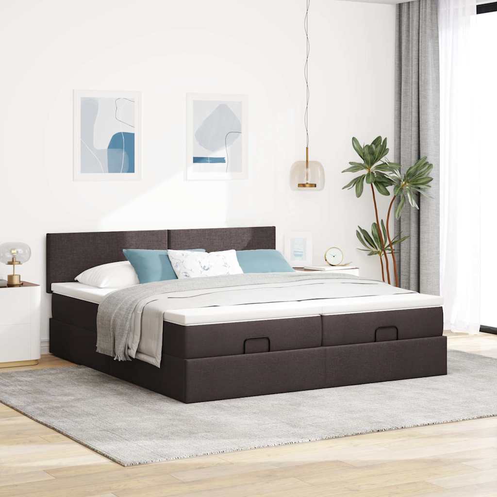 osmannisk sengeramme med madrasser 200x200 cm stof mørkebrun