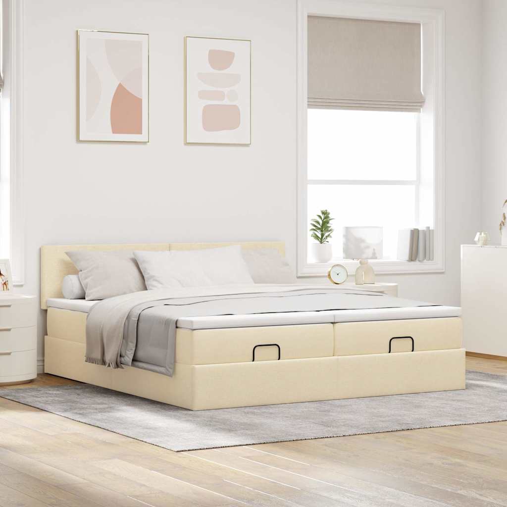 osmannisk sengeramme med madrasser 200x200 cm stof cremefarvet