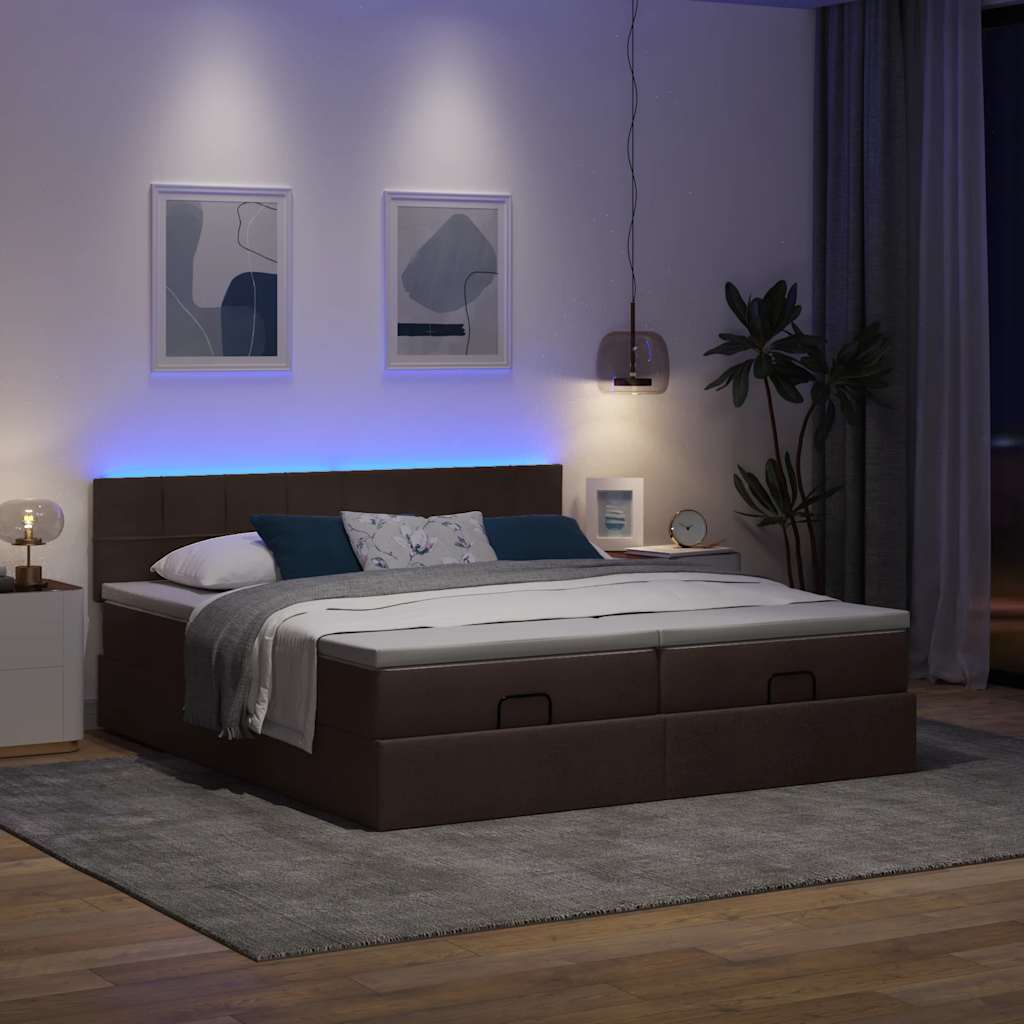 osmannisk sengeramme med madrasser 200x200 cm stof mørkebrun