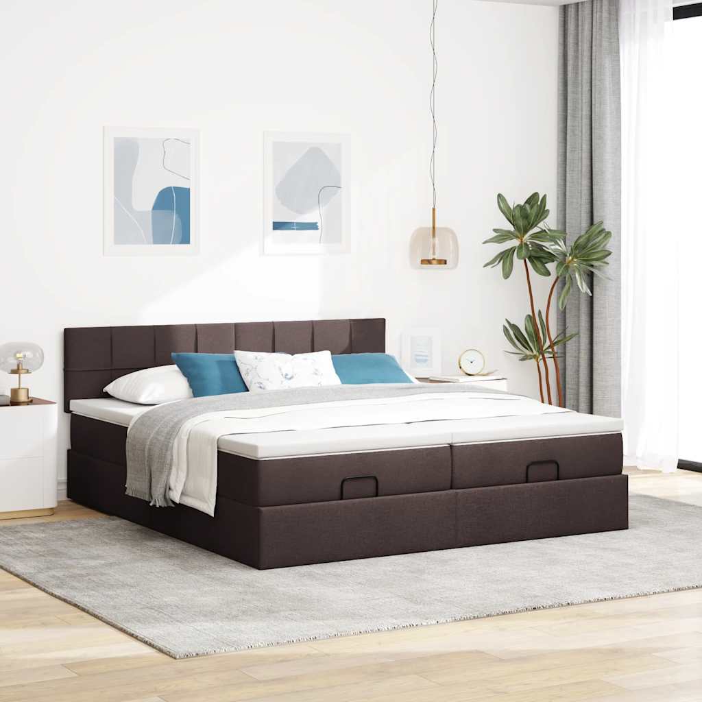 osmannisk sengeramme med madrasser 200x200 cm stof mørkebrun