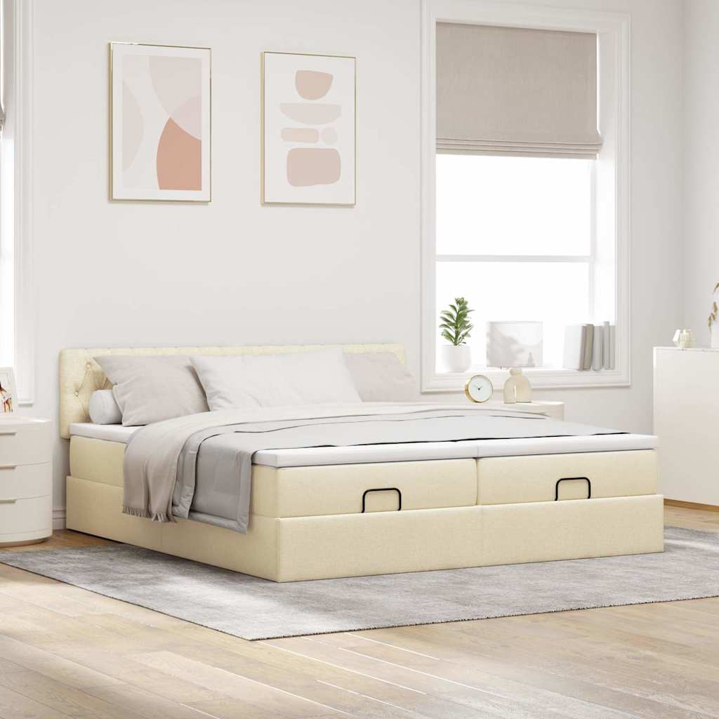 osmannisk sengeramme med madrasser 200x200 cm stof cremefarvet