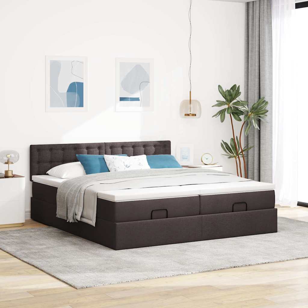 osmannisk sengeramme med madrasser 200x200 cm stof mørkebrun