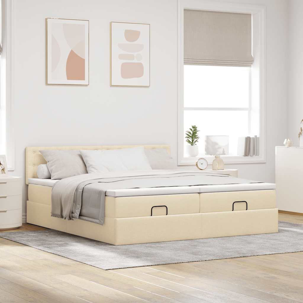 osmannisk sengeramme med madrasser 200x200 cm stof cremefarvet
