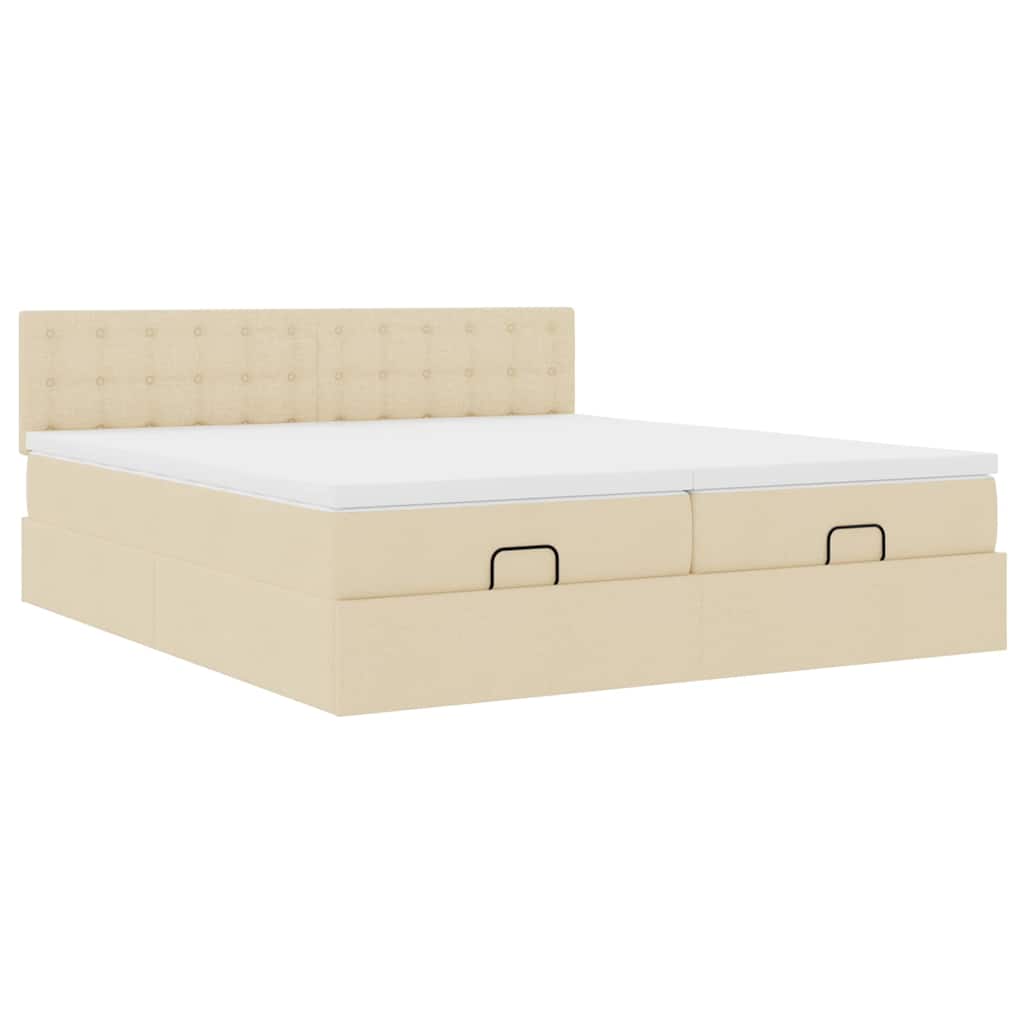 osmannisk sengeramme med madrasser 200x200 cm stof cremefarvet