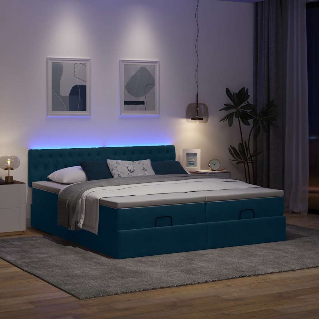 osmannisk sengeramme med madrasser 180x200 cm fløjl mørkeblå