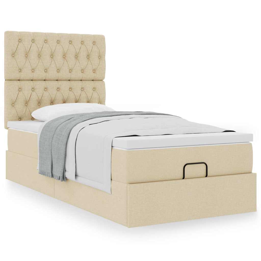 osmannisk sengeramme med madras 80x200 cm stof cremefarvet