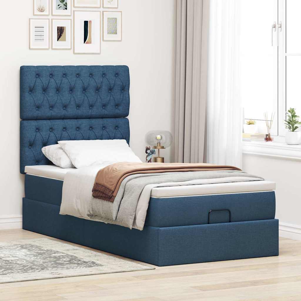 ottoman seng med madras 90x200 cm stof blå