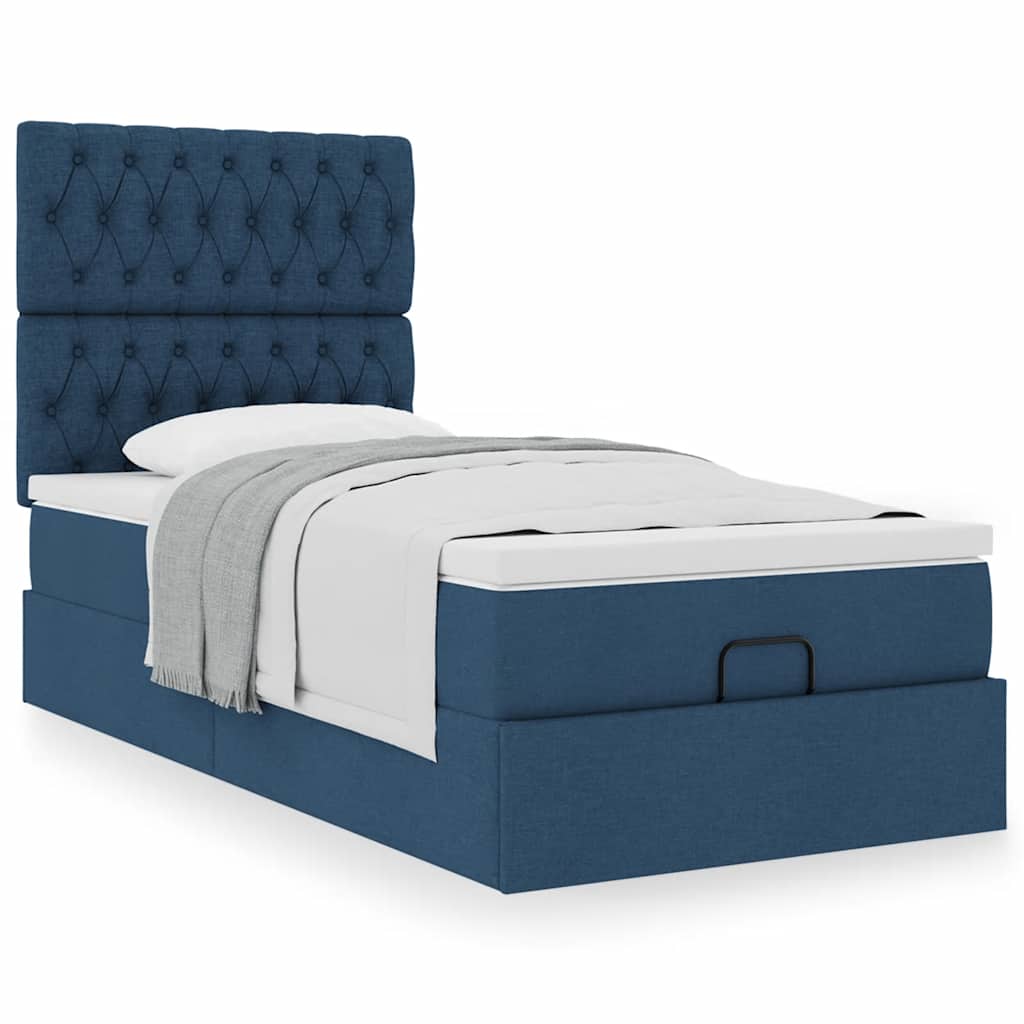 ottoman seng med madras 90x200 cm stof blå