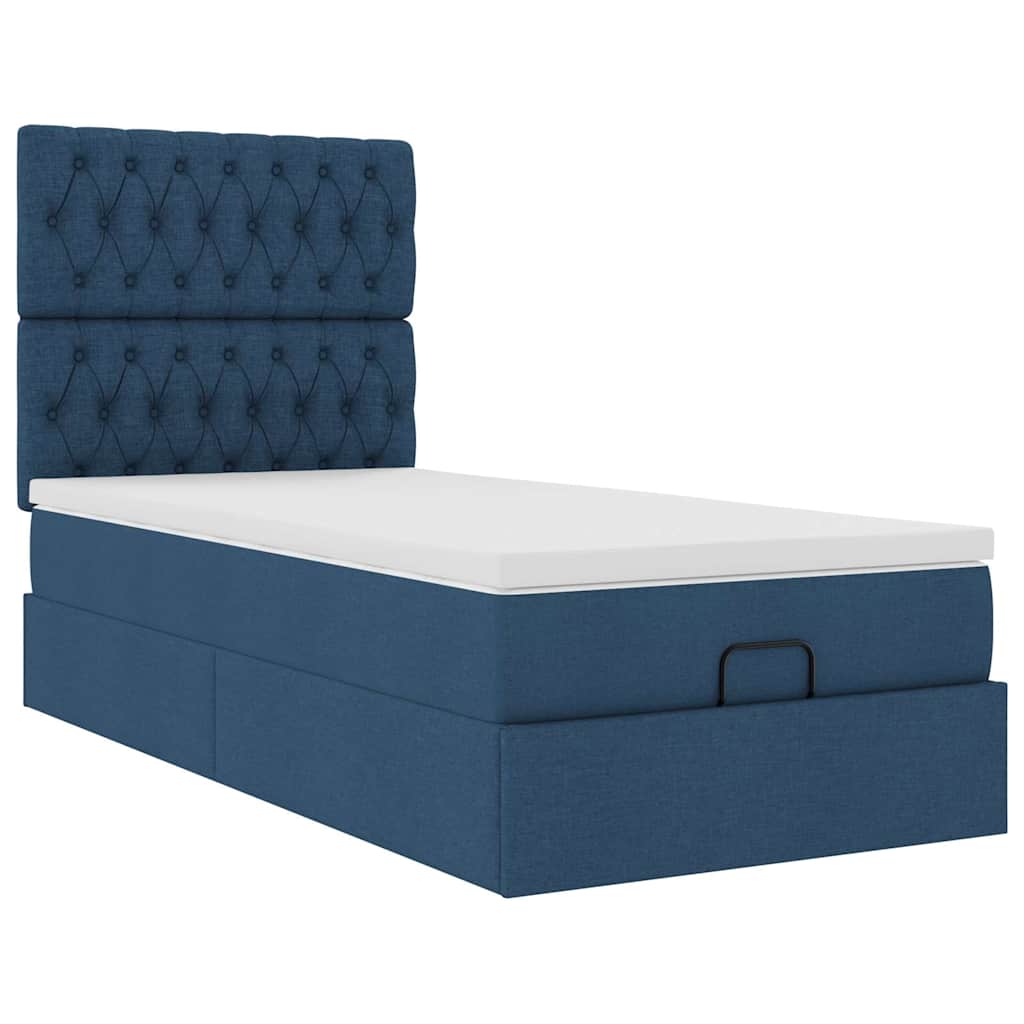 ottoman seng med madras 90x200 cm stof blå