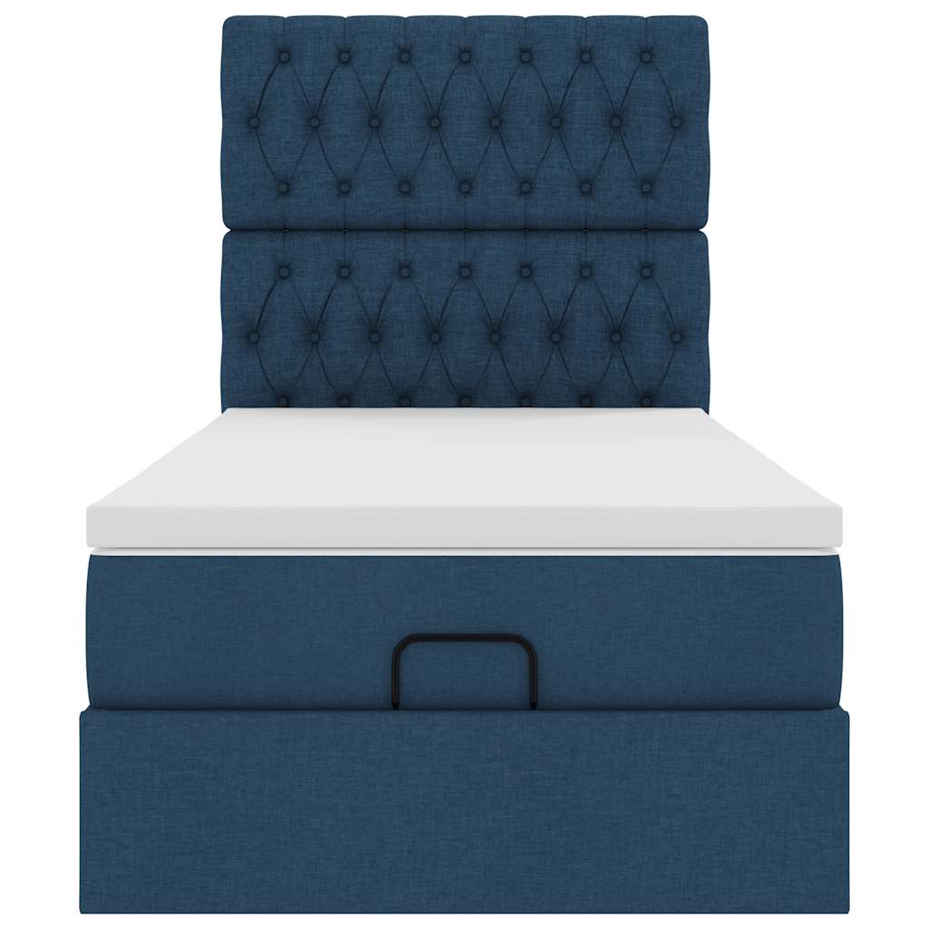 ottoman seng med madras 90x200 cm stof blå