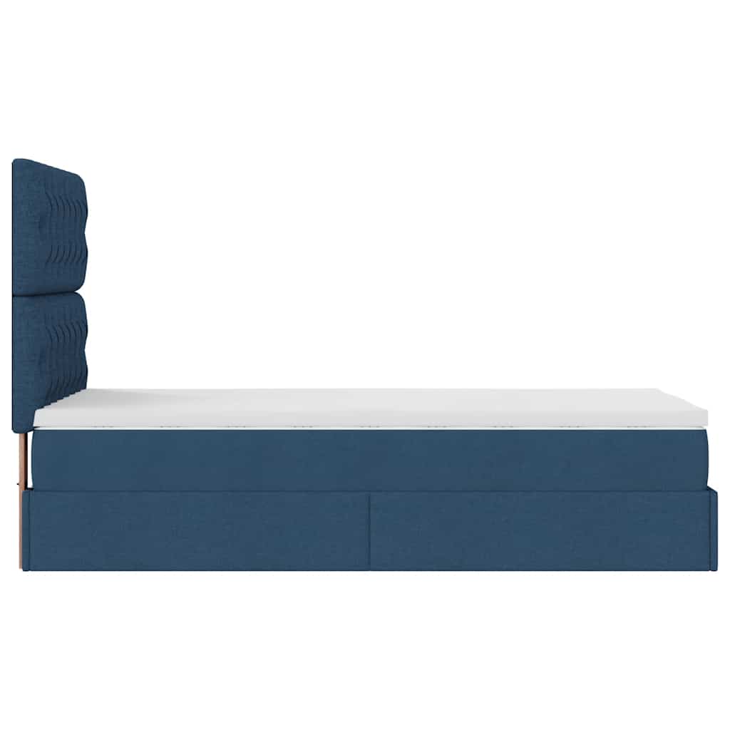 ottoman seng med madras 90x200 cm stof blå