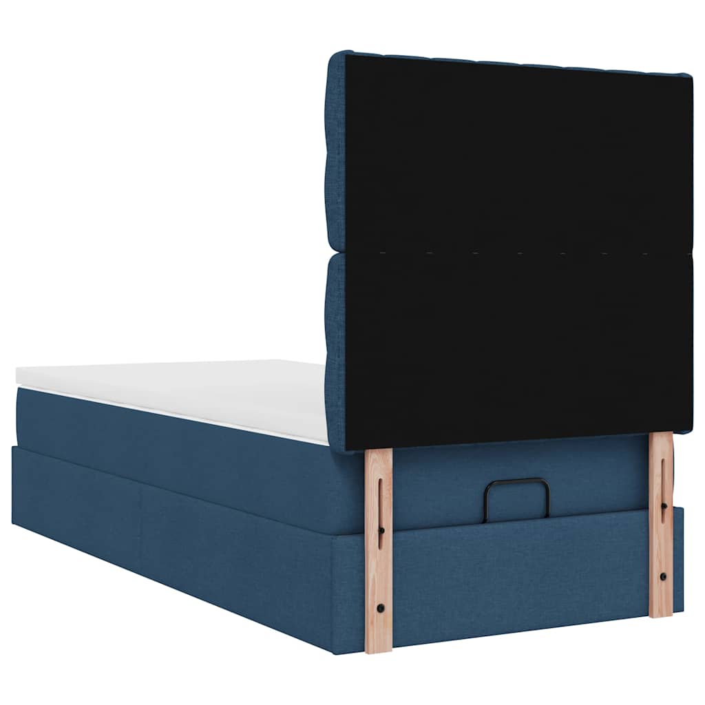 ottoman seng med madras 90x200 cm stof blå