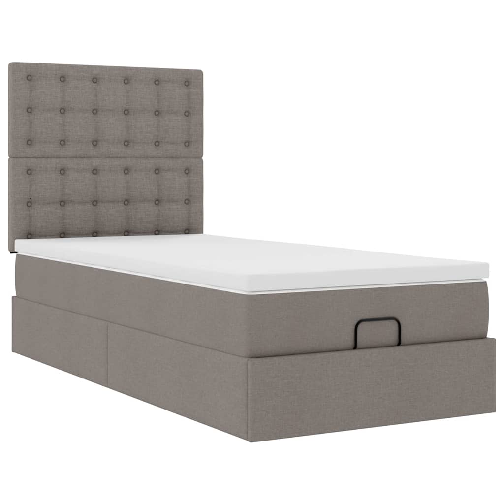 ottoman seng med madras 100x200 cm stof gråbrun