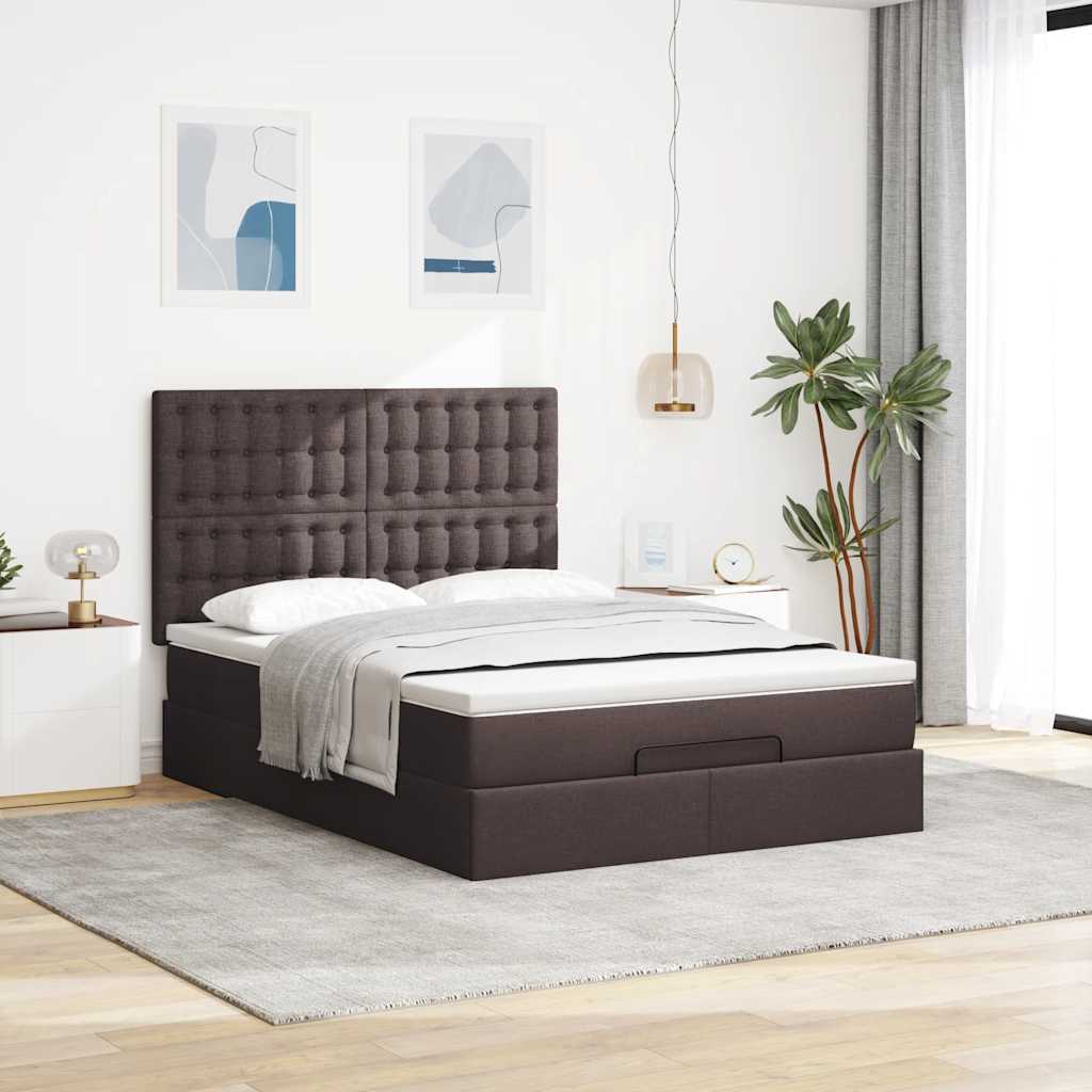 osmannisk sengeramme med madras 140x200 cm stof mørkebrun