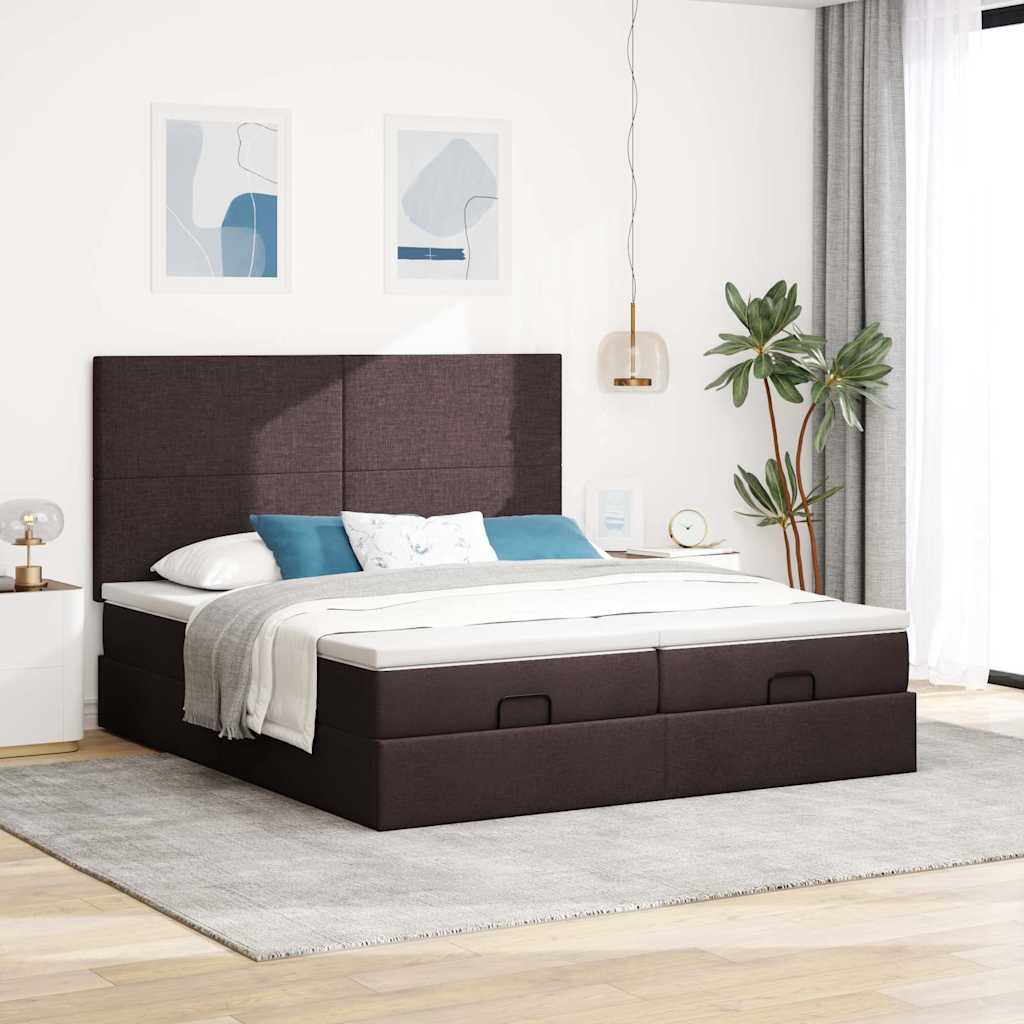 osmannisk sengeramme med madrasser 200x200 cm stof mørkebrun
